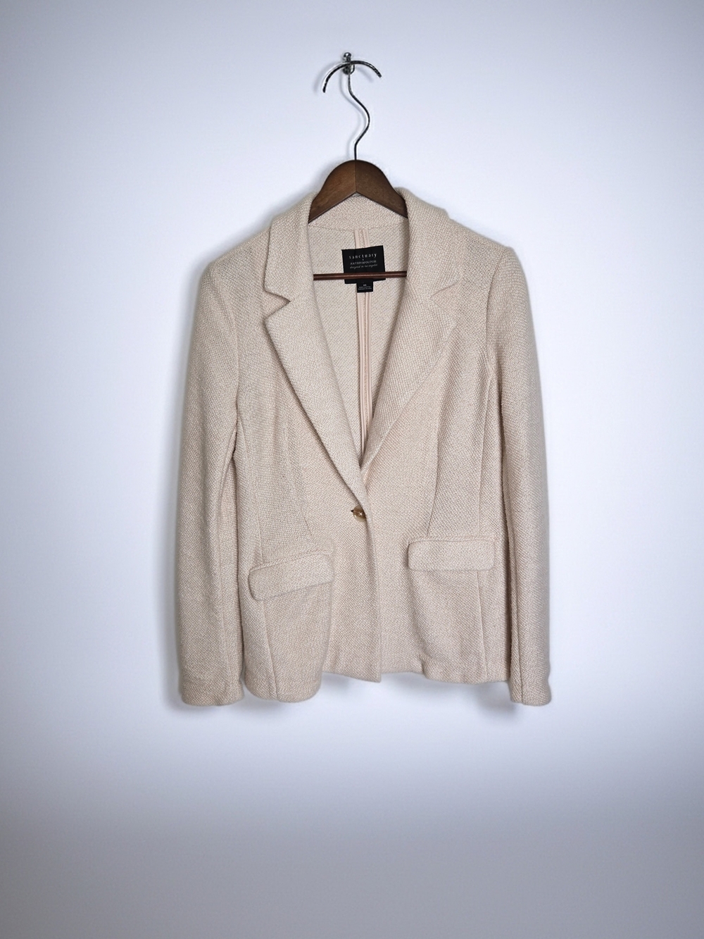 Anthropologie Bryce Pale Cream Textured One-Button Tailored Blazer Women Size XS